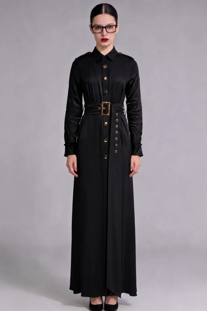 Miriam|100% Cotton Maxi Shirt Dress With Belt