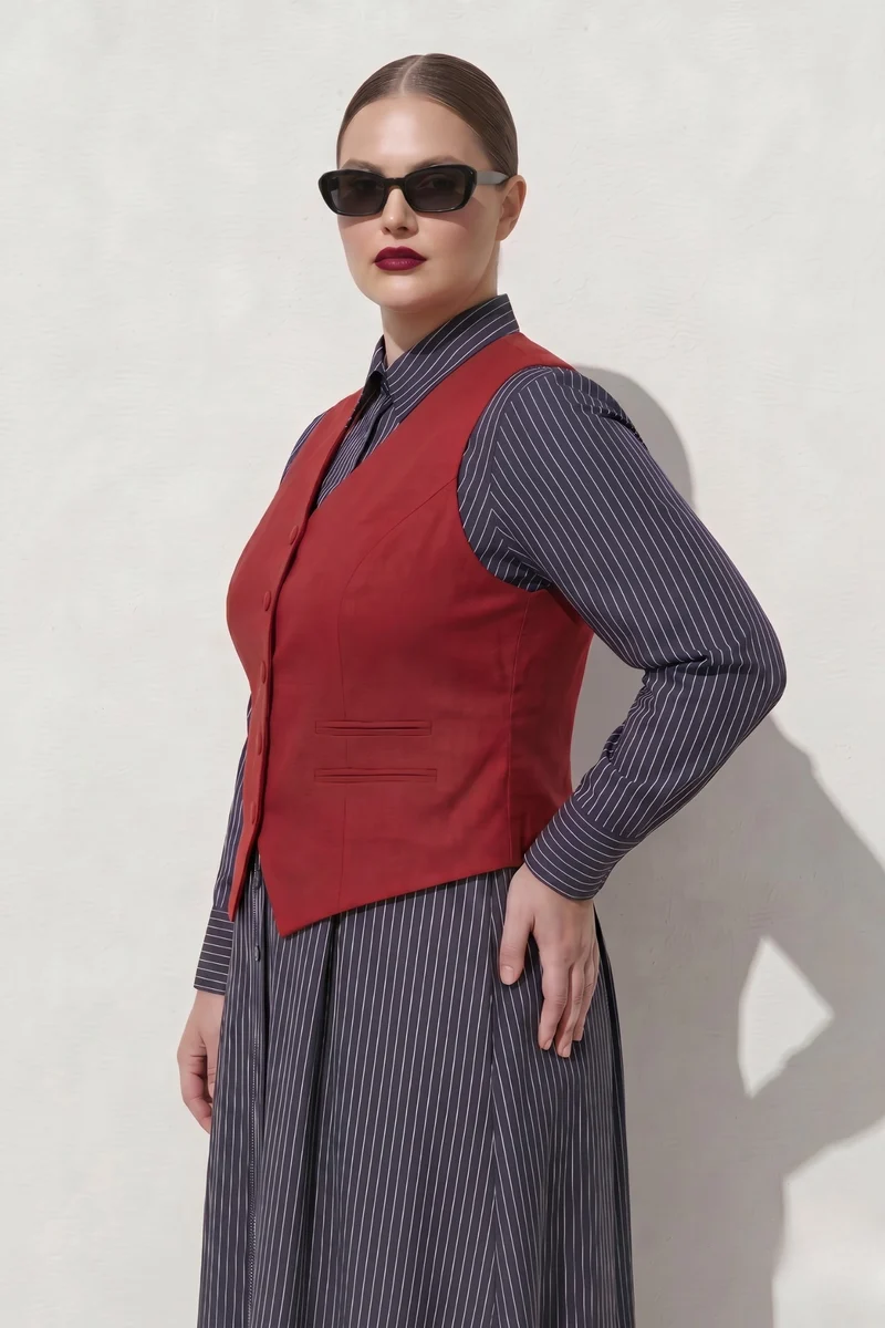 Andrea Top|100% Cotton Waistcoat With Adjustable Waist