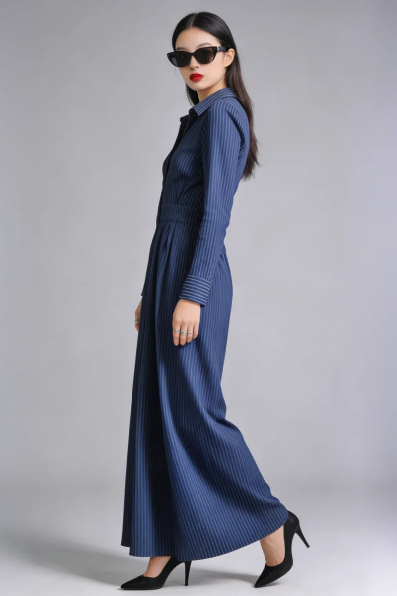 Catherine|100% Cotton Maxi Fit & Flared Shirt Dress