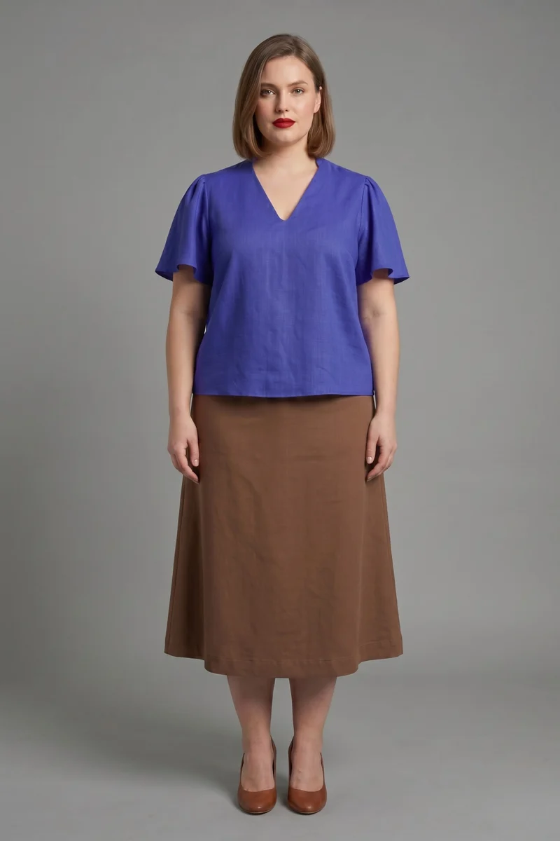 Mercy|100% Viscose V-Neck Top With Bell Sleeve