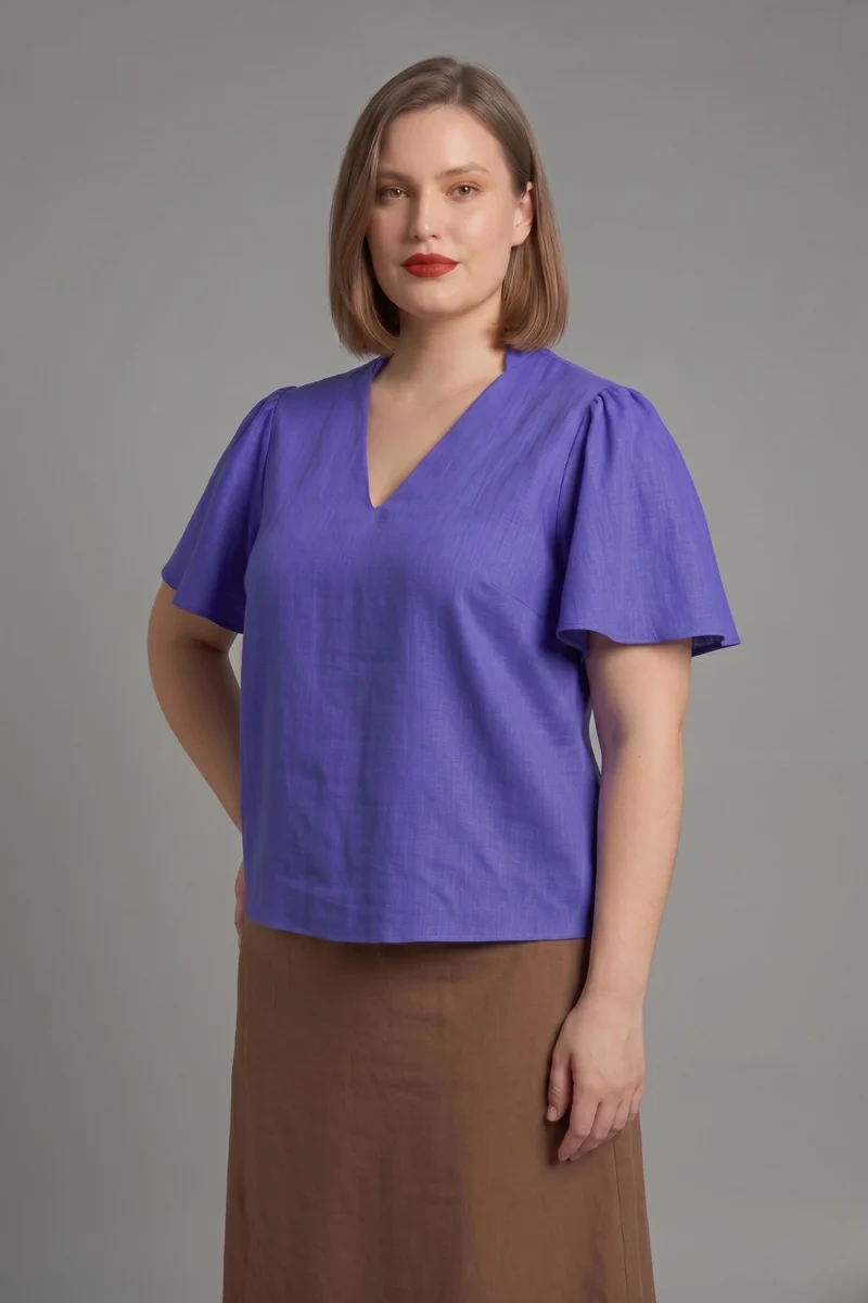 Mercy|100% Viscose V-Neck Top With Bell Sleeve