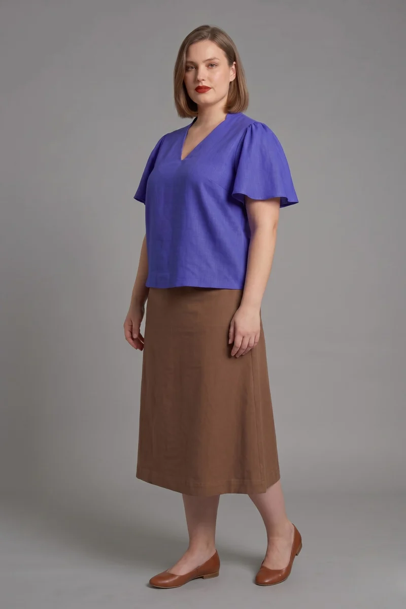 Mercy|100% Viscose V-Neck Top With Bell Sleeve