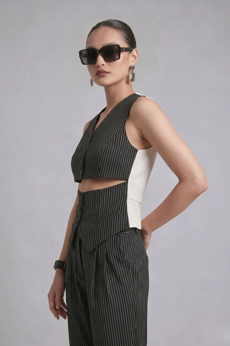 Sylvia Top|100% Cotton Crop Cut-Out Waistcoat