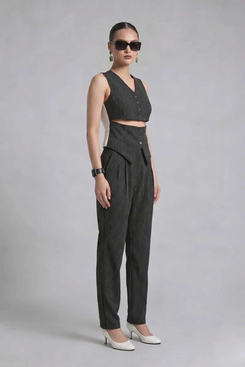Sylvia Top|100% Cotton Crop Cut-Out Waistcoat