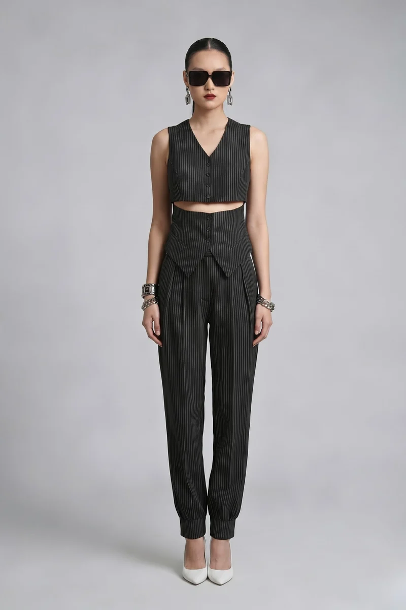 Sylvia Top|100% Cotton Crop Cut-Out Waistcoat
