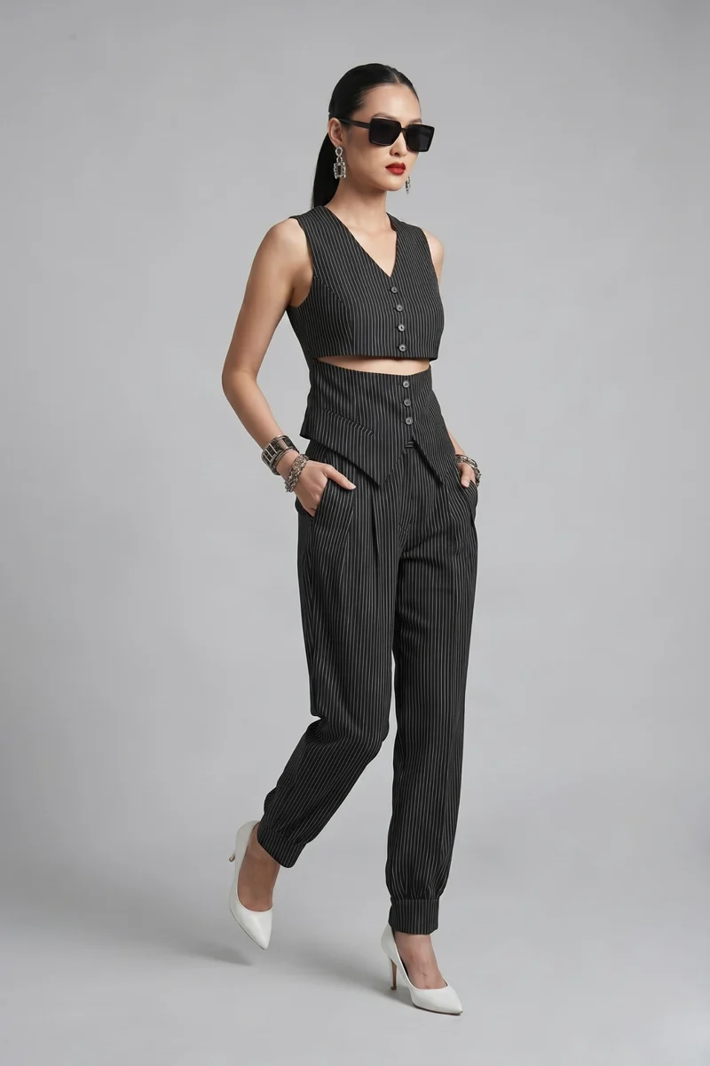 Sylvia Top|100% Cotton Crop Cut-Out Waistcoat