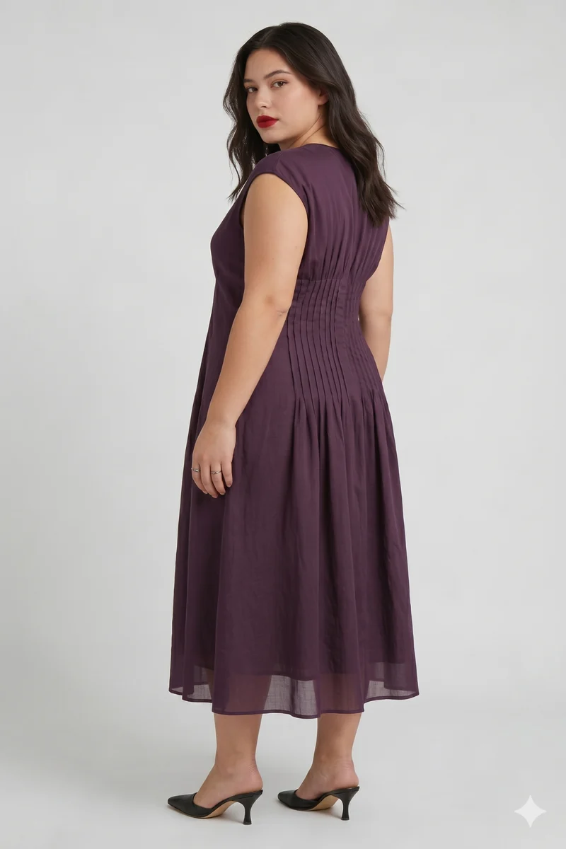 Romilly|100% Viscose Pintuck A-Line Maxi Dress