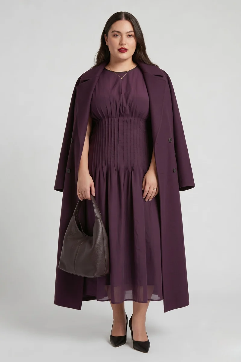 Romilly|100% Viscose Pintuck A-Line Maxi Dress
