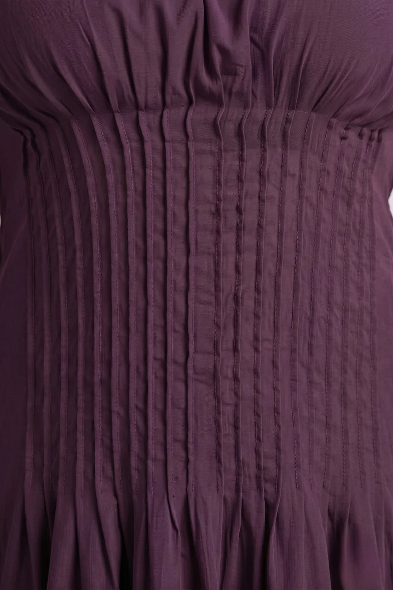 Romilly|100% Viscose Pintuck A-Line Maxi Dress