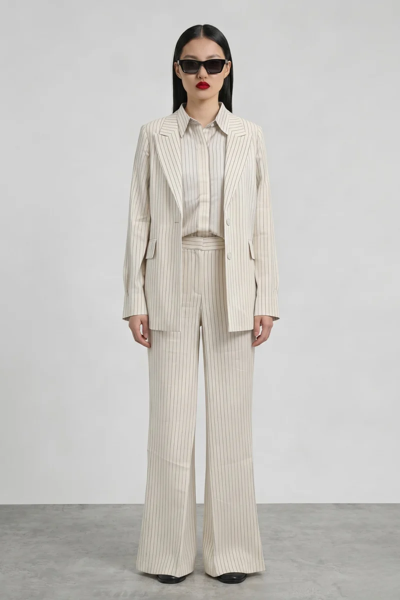 Cecile Blazer|Linen Single Breasted Pinstripe Blazer