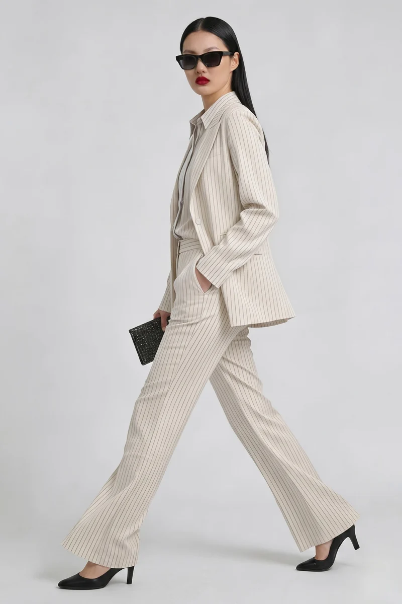 Cecile Blazer|Linen Single Breasted Pinstripe Blazer