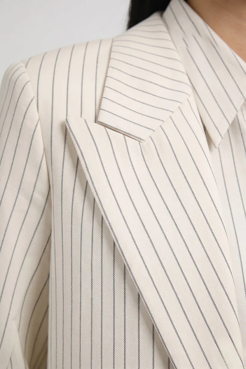 Cecile Blazer|Linen Single Breasted Pinstripe Blazer
