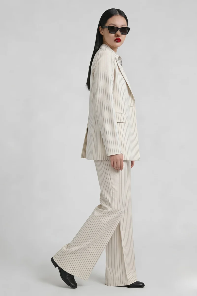 Cecile Blazer|Linen Single Breasted Pinstripe Blazer