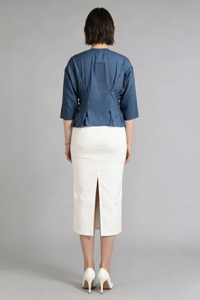 Vance|100% Cotton Pleated Wrap Peplum Top