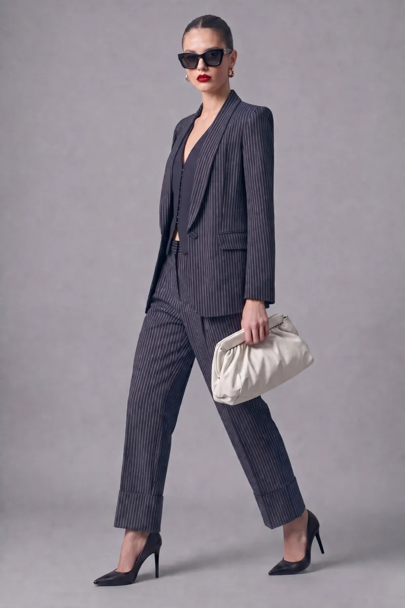 Chelsea Blazer|100% Cotton Shawl Collar Pinstripe Blazer