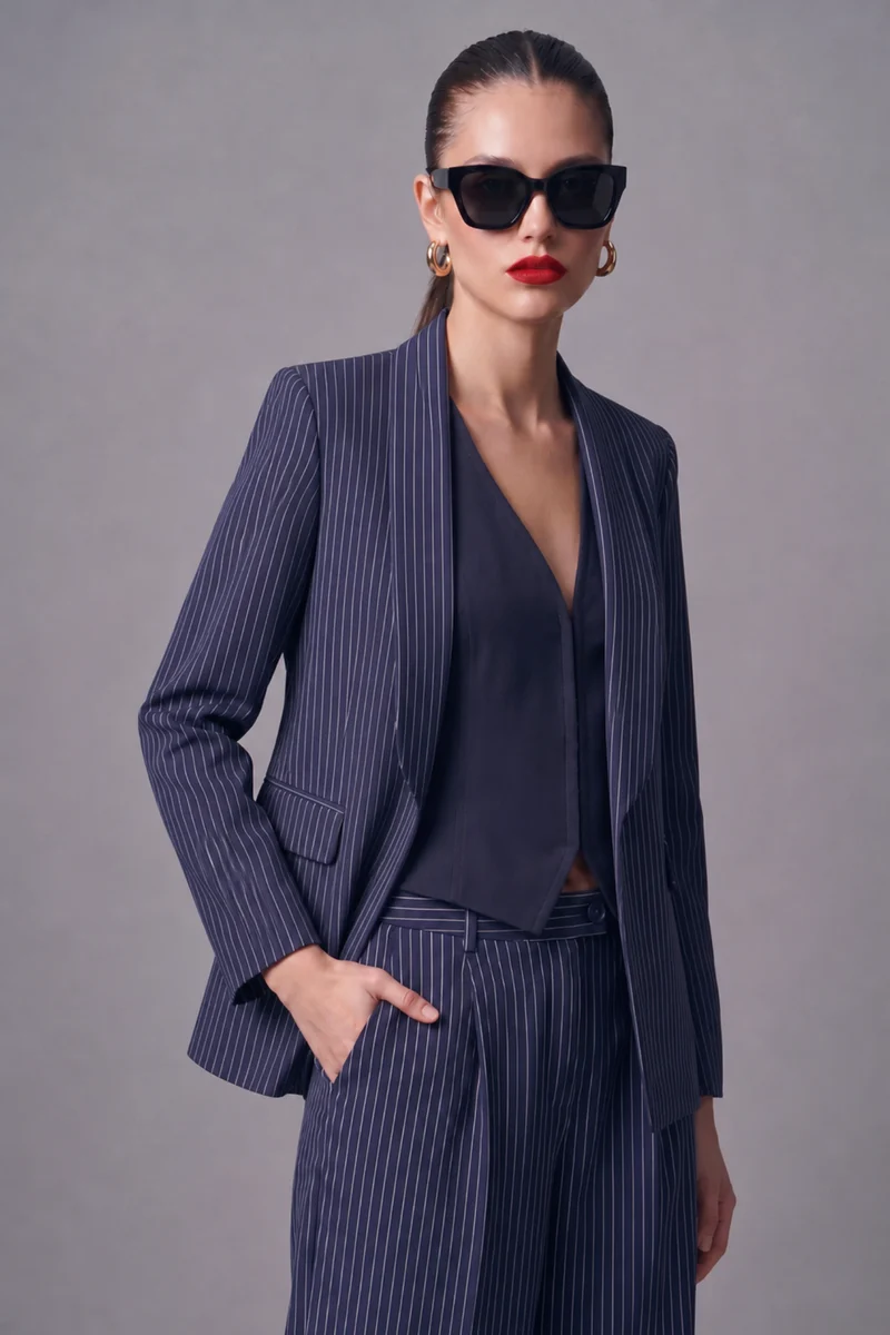 Chelsea Blazer|100% Cotton Shawl Collar Pinstripe Blazer