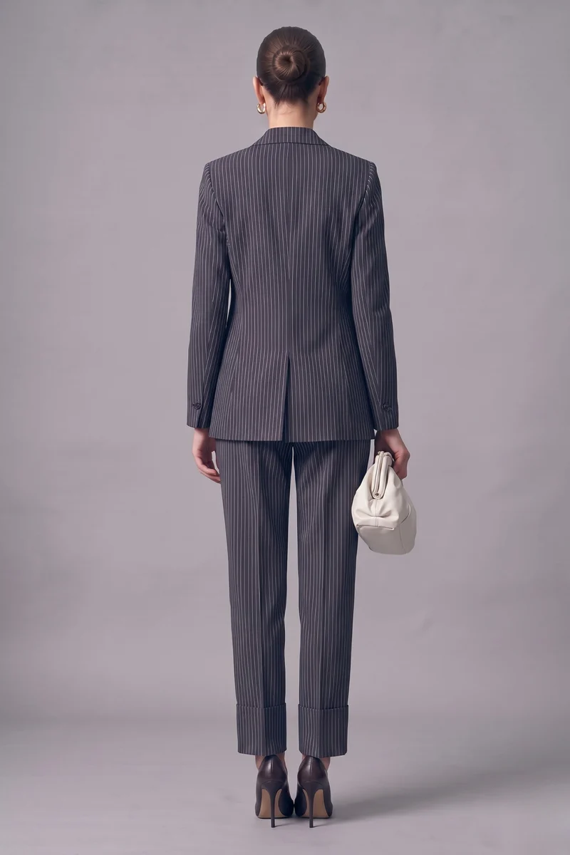 Chelsea Blazer|100% Cotton Shawl Collar Pinstripe Blazer