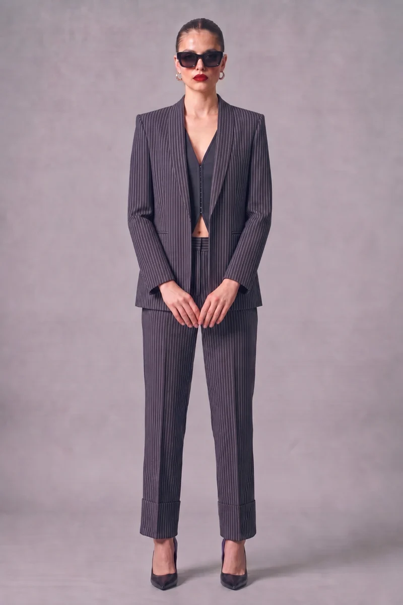 Chelsea Blazer|100% Cotton Shawl Collar Pinstripe Blazer