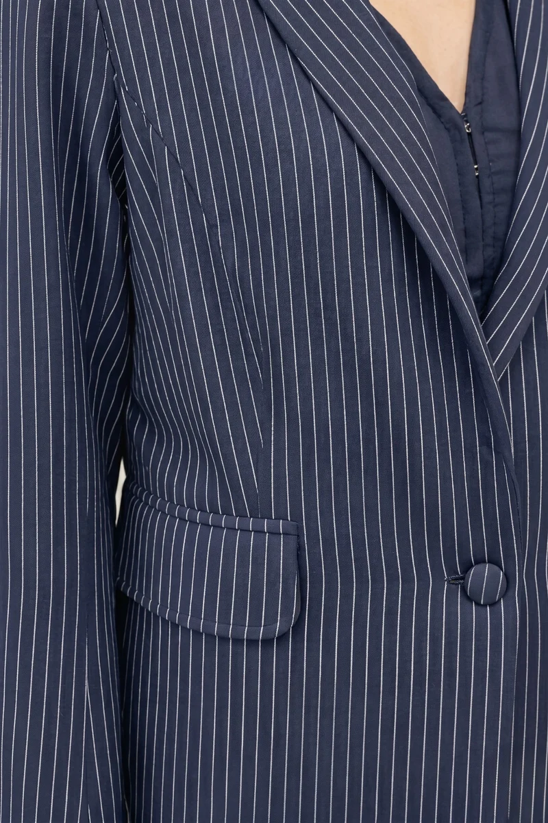 Chelsea Blazer|100% Cotton Shawl Collar Pinstripe Blazer