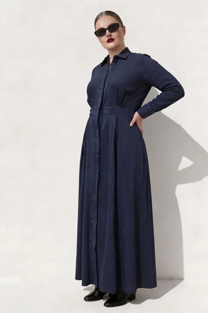 Andrea|100% Cotton Maxi Fit & Flared Shirt Dress