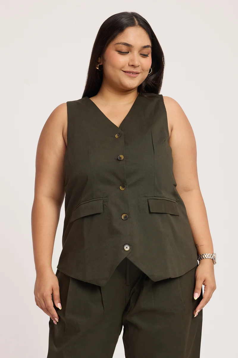 Emiyo|100% Cotton Sleeveless Vest With Buttons