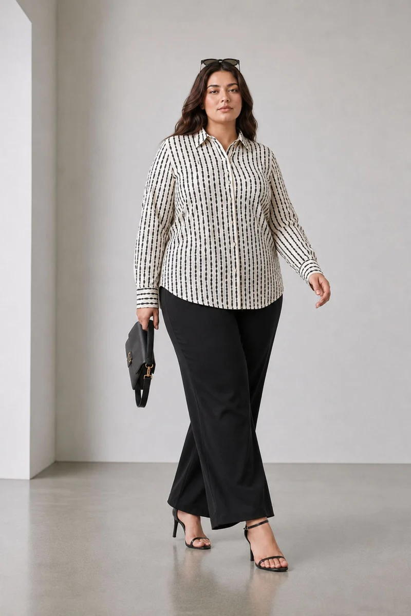 Eloa|100% Viscose Stripe Design Print Shirt