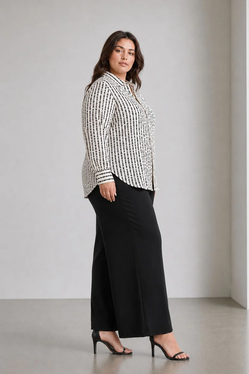 Eloa|100% Viscose Stripe Design Print Shirt