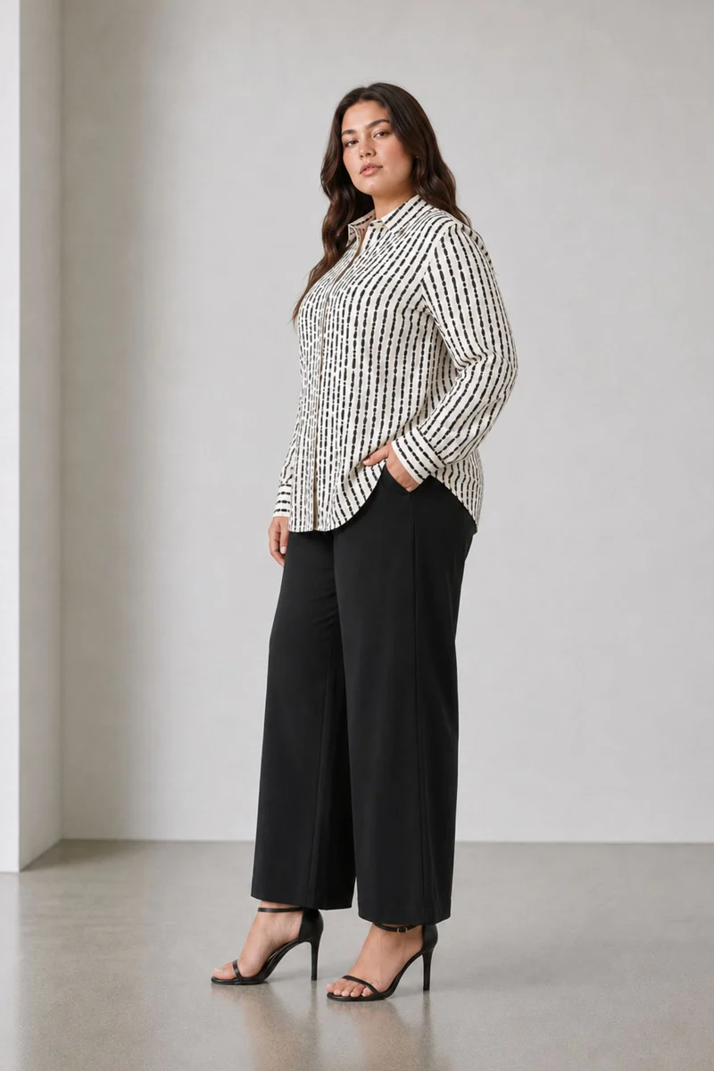 Eloa|100% Viscose Stripe Design Print Shirt