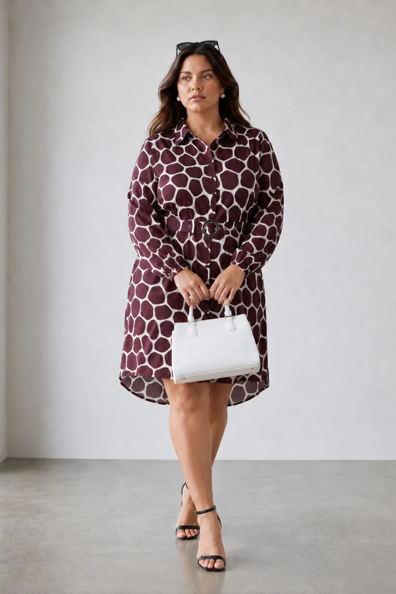 Elry|100% Cotton Shirt Dress With Fabric Belt