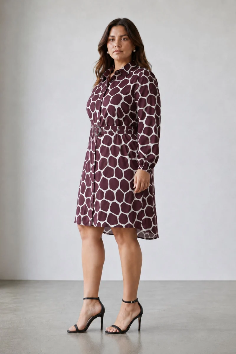 Elry|100% Cotton Shirt Dress With Fabric Belt