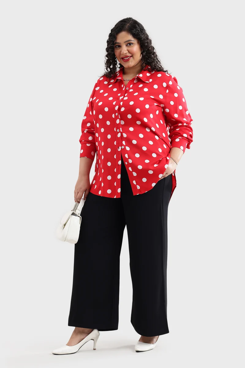 Elten|100% Viscose Polka Dot Print Regular Fit Shirt