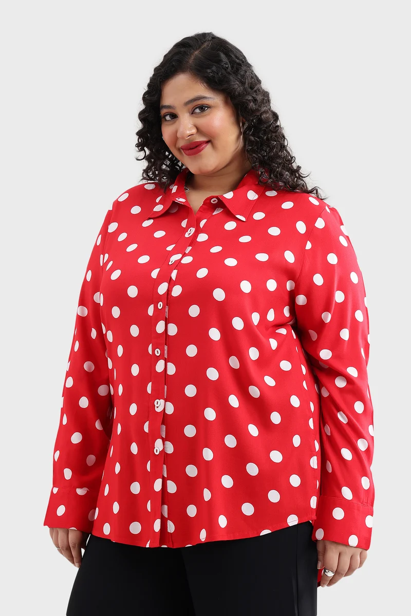 Elten|100% Viscose Polka Dot Print Regular Fit Shirt