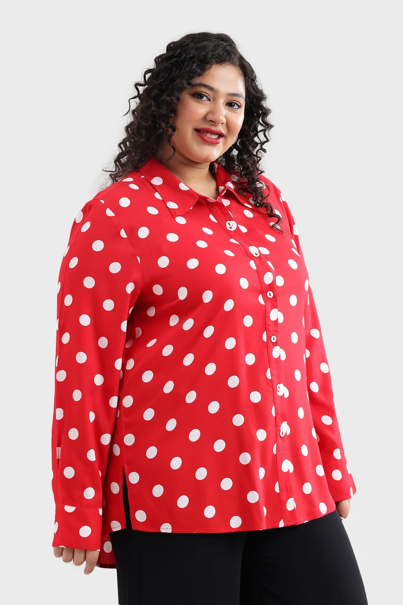 Elten|100% Viscose Polka Dot Print Regular Fit Shirt