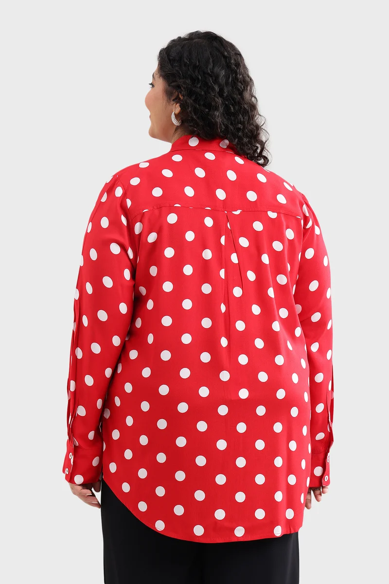 Elten|100% Viscose Polka Dot Print Regular Fit Shirt