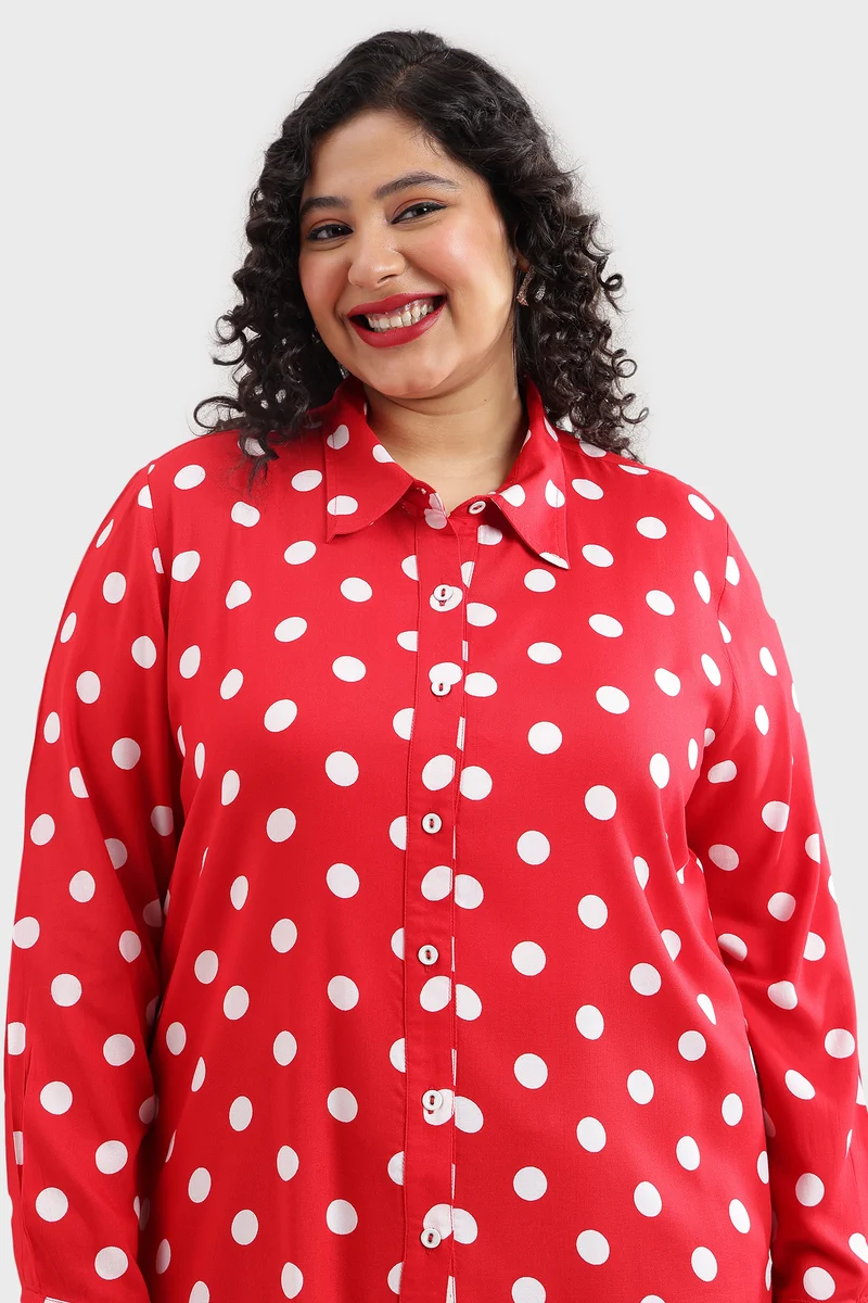 Elten|100% Viscose Polka Dot Print Regular Fit Shirt