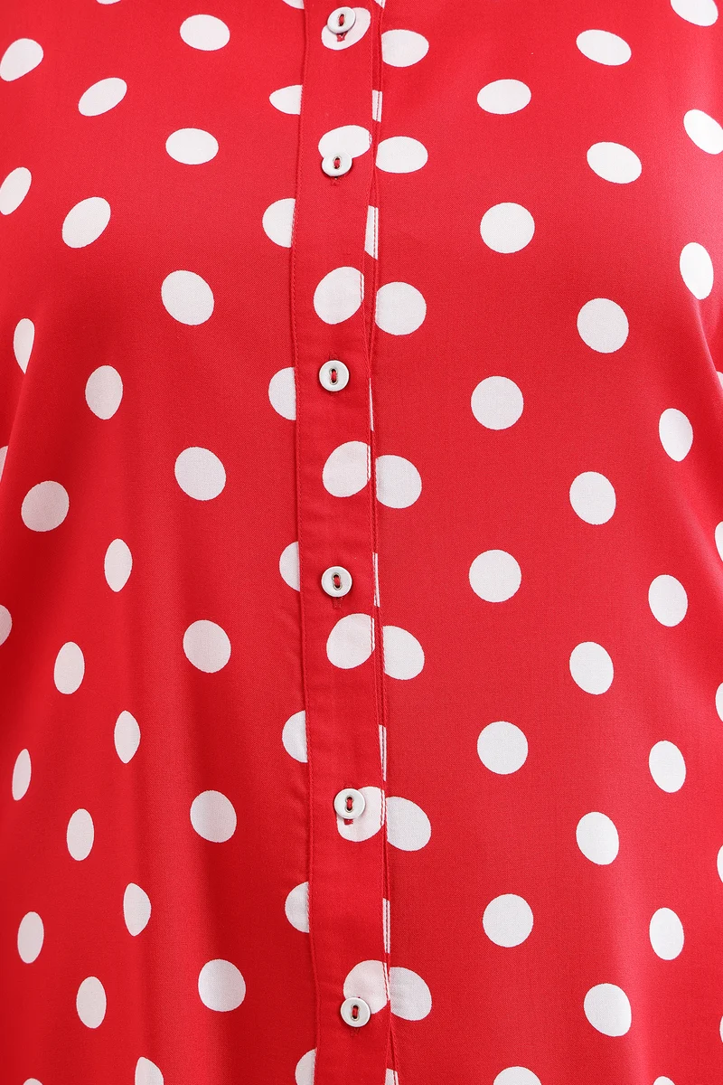 Elten|100% Viscose Polka Dot Print Regular Fit Shirt