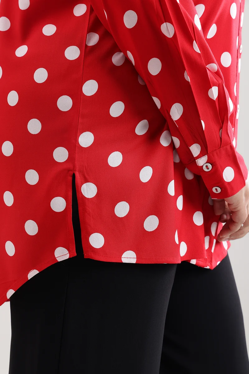 Elten|100% Viscose Polka Dot Print Regular Fit Shirt