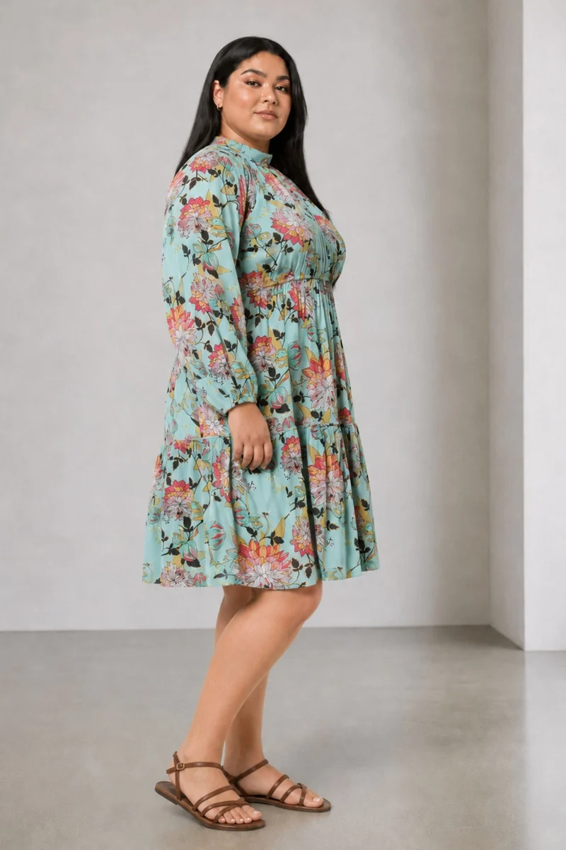 Elrna|100% Viscose Mock Neck With Bow Midi Dress