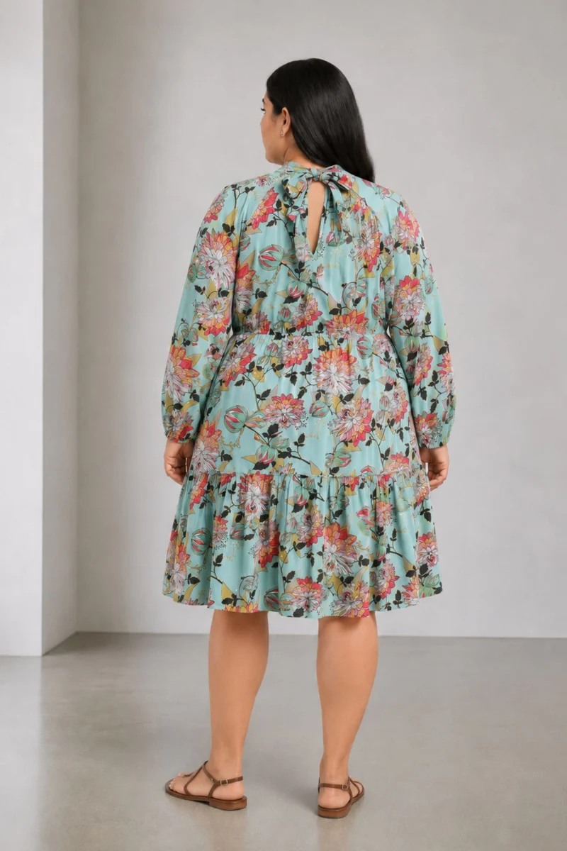 Elrna|100% Viscose Mock Neck With Bow Midi Dress