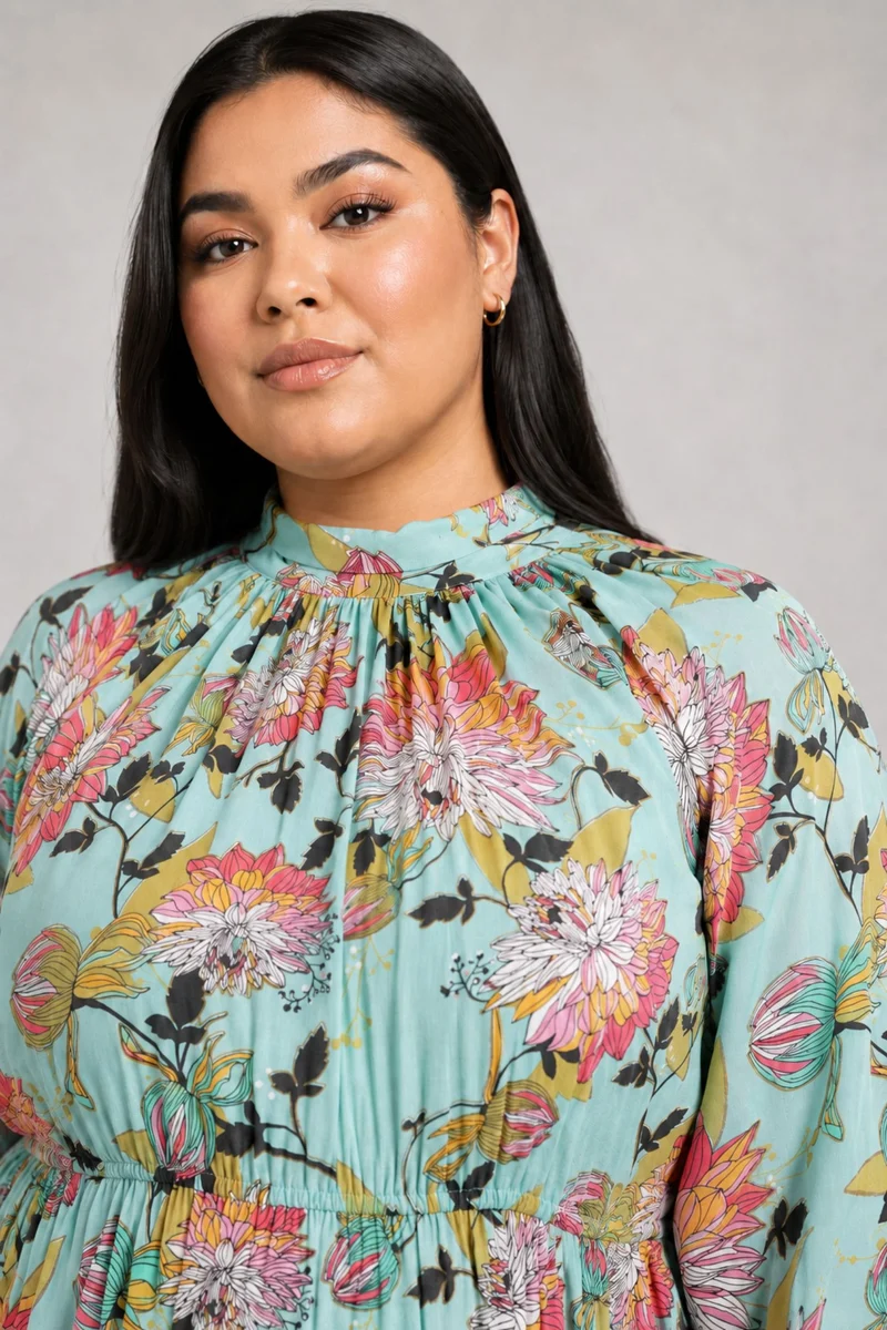 Elrna|100% Viscose Mock Neck With Bow Midi Dress