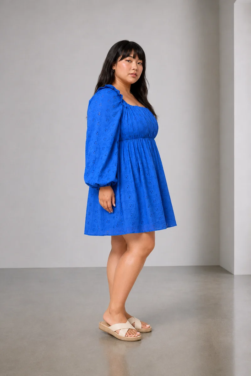 Eshsha|100% Cotton Schiffli Mini Dress