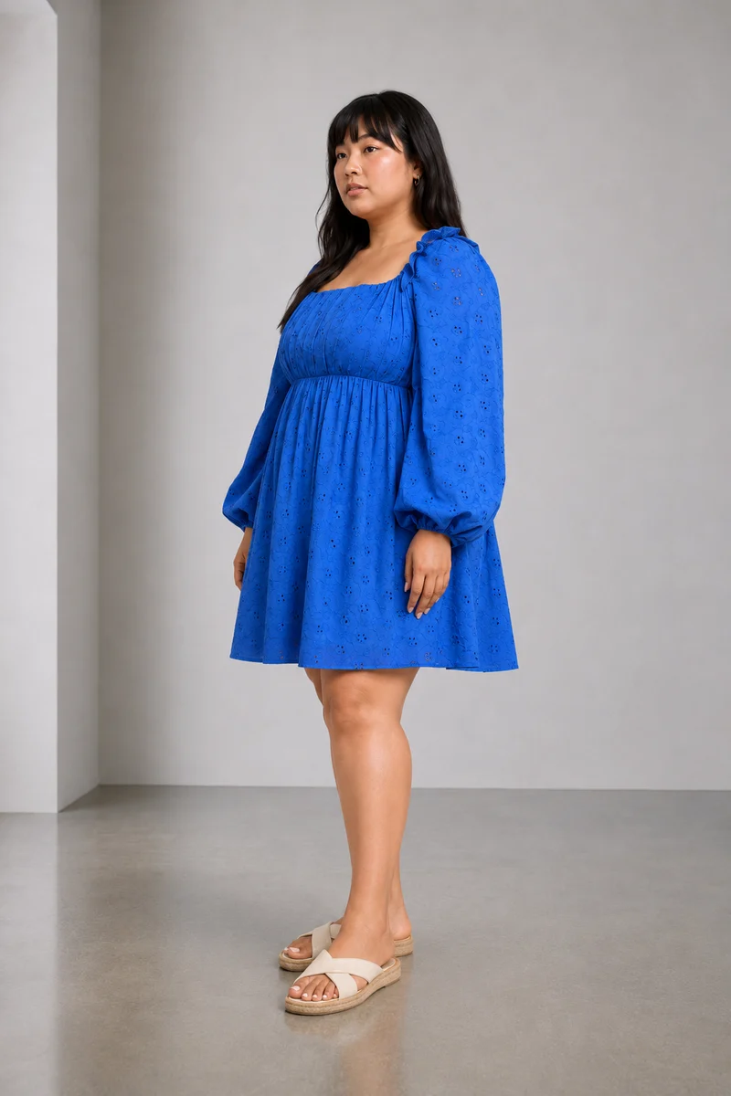 Eshsha|100% Cotton Schiffli Mini Dress