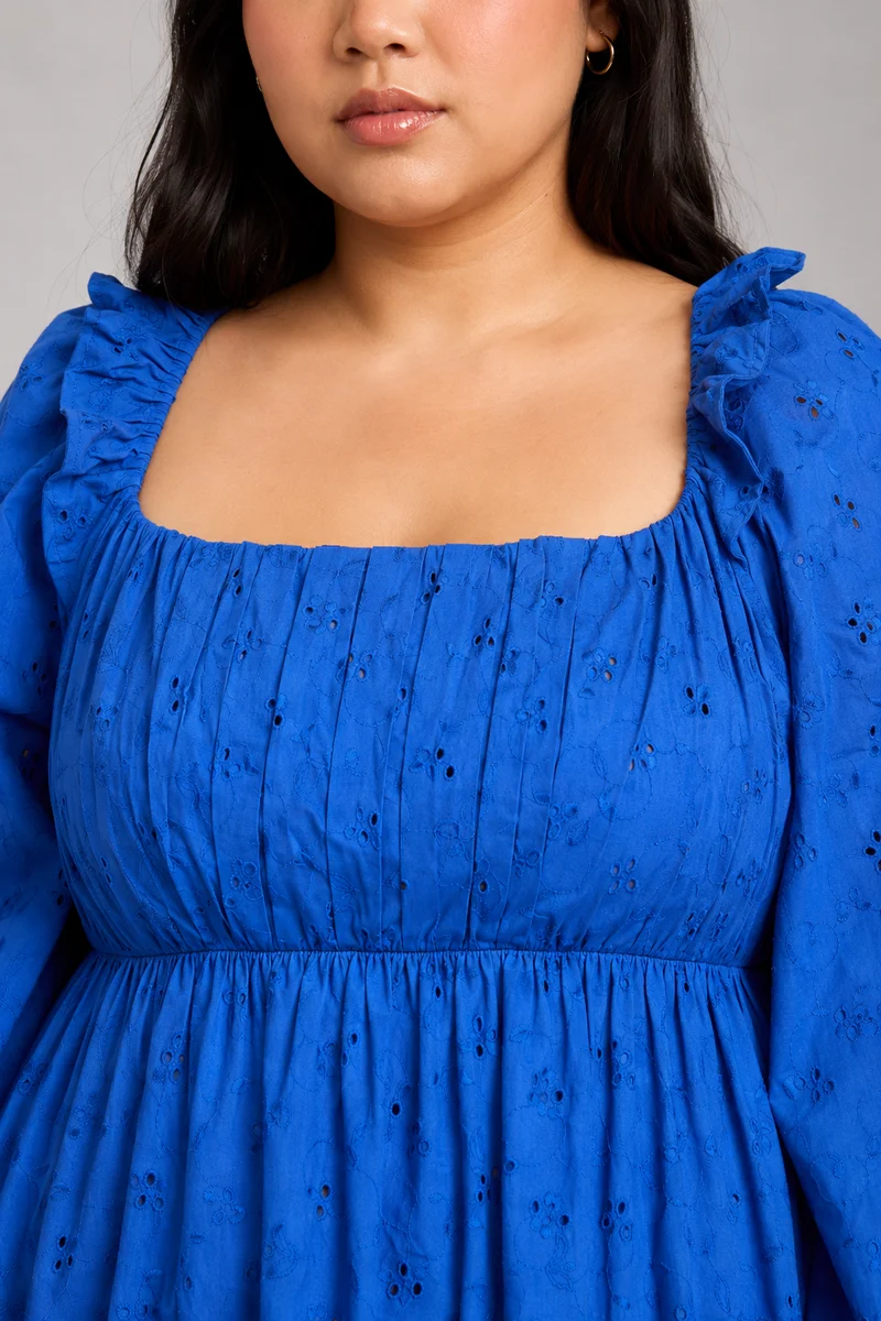 Eshsha|100% Cotton Schiffli Mini Dress
