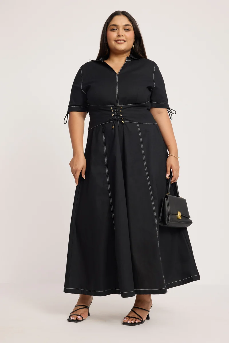 Roilaith|100% Cotton Fit And Flare Midi Dress