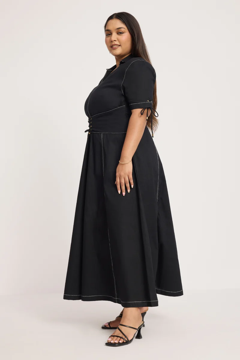 Roilaith|100% Cotton Fit And Flare Midi Dress