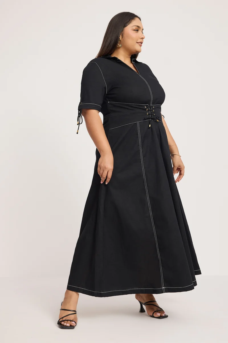 Roilaith|100% Cotton Fit And Flare Midi Dress