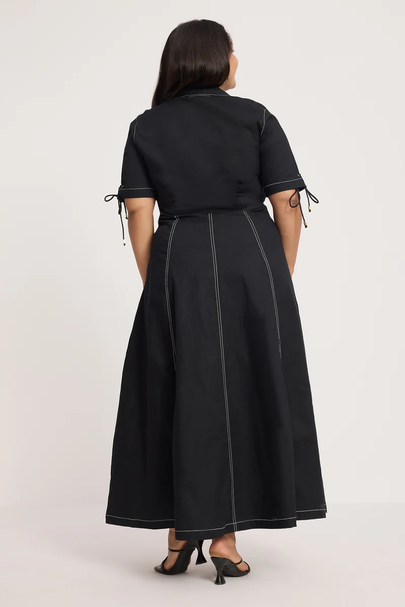 Roilaith|100% Cotton Fit And Flare Midi Dress