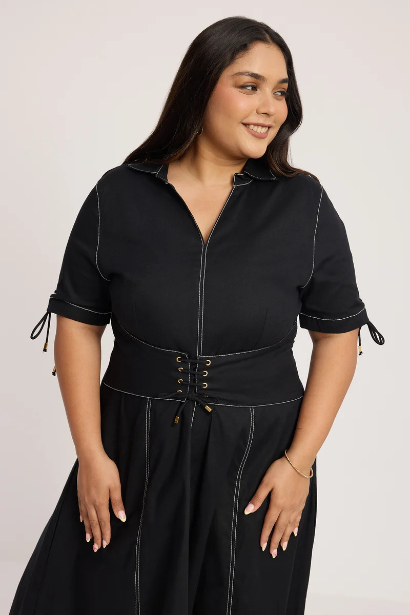 Roilaith|100% Cotton Fit And Flare Midi Dress