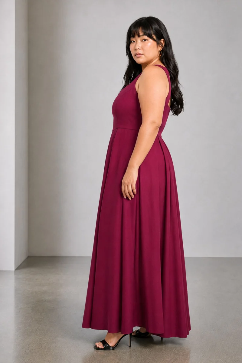 Chie |Viscose Pleated Dress With Sweetheart Neck
