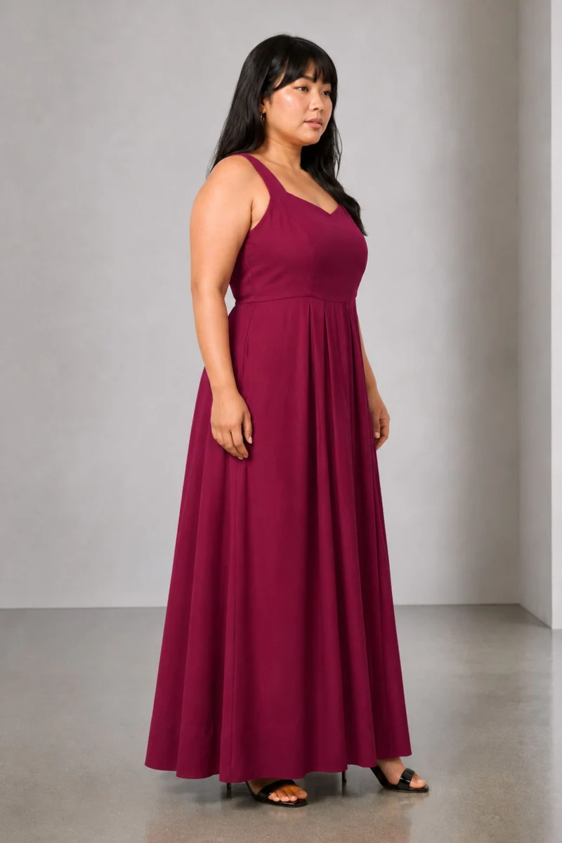 Chie |Viscose Pleated Dress With Sweetheart Neck